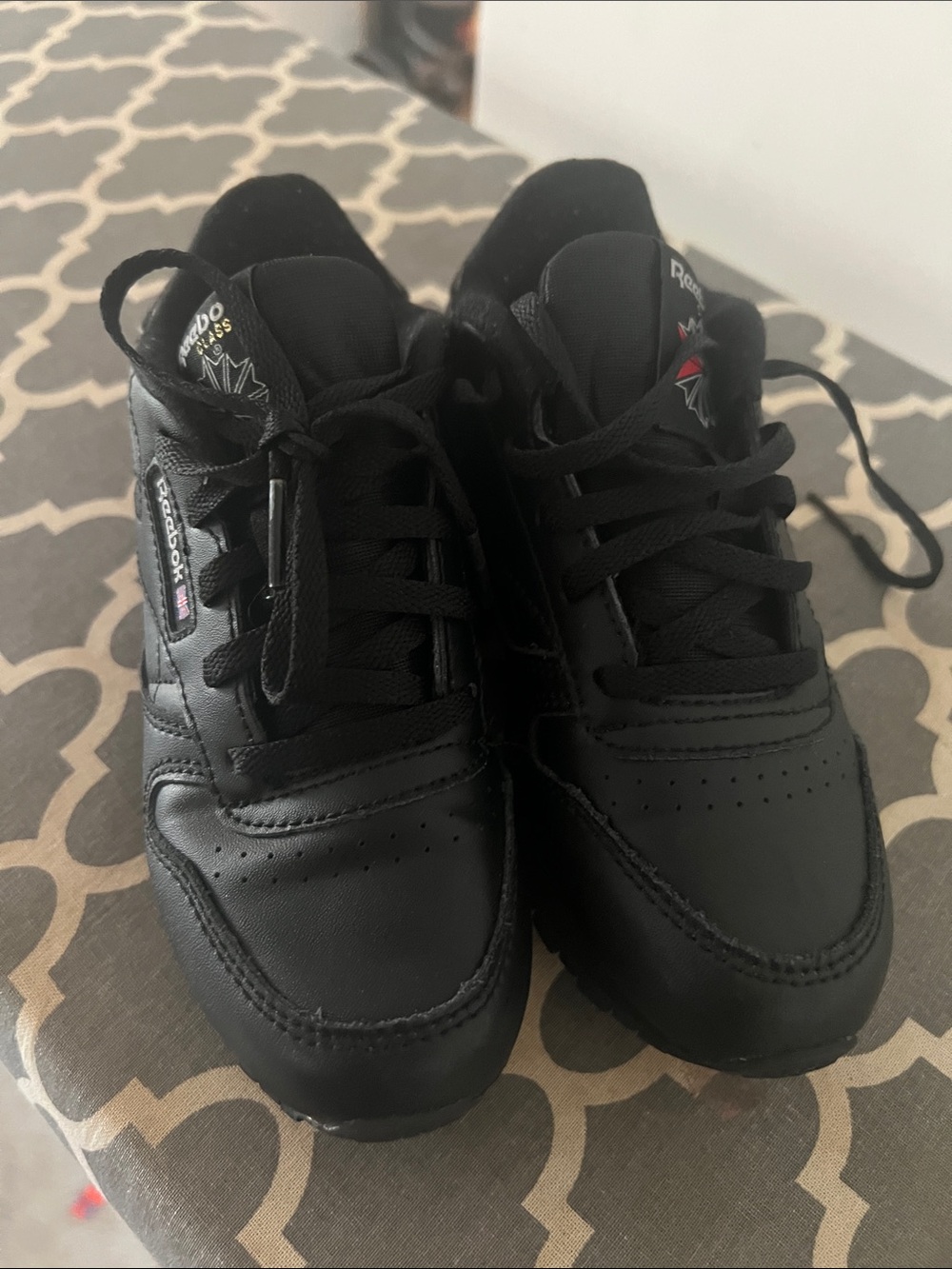 Reebok Kids Black Leather Lace-Up Sneakers